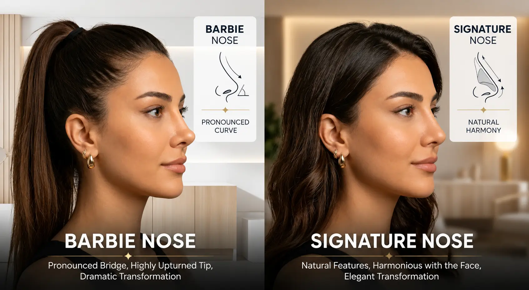 Signature nose versus Barbie nose — comparison of the two rhinoplasty results by Op. Dr. Arda Pelen, İstanbul